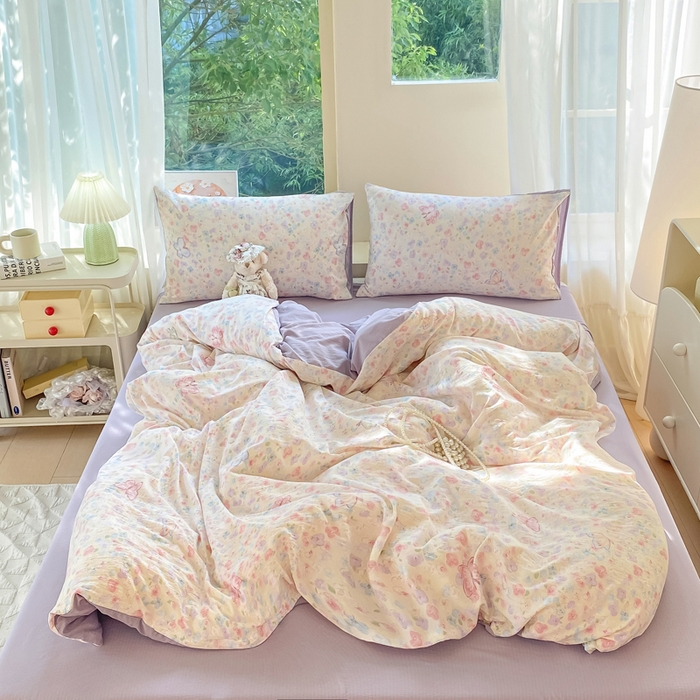 91家纺网 家纺一手货源 找家纺 雅阁尔家纺 2025新款直播小红书ins风针织提花双层纱美式碎花简约风单品单被套 逃之夭夭