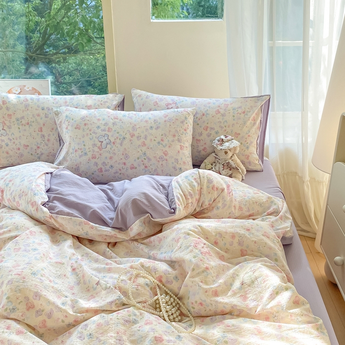 91家纺网 家纺一手货源 找家纺 雅阁尔家纺 2025新款直播小红书ins风针织提花双层纱美式碎花简约风单品单被套 逃之夭夭