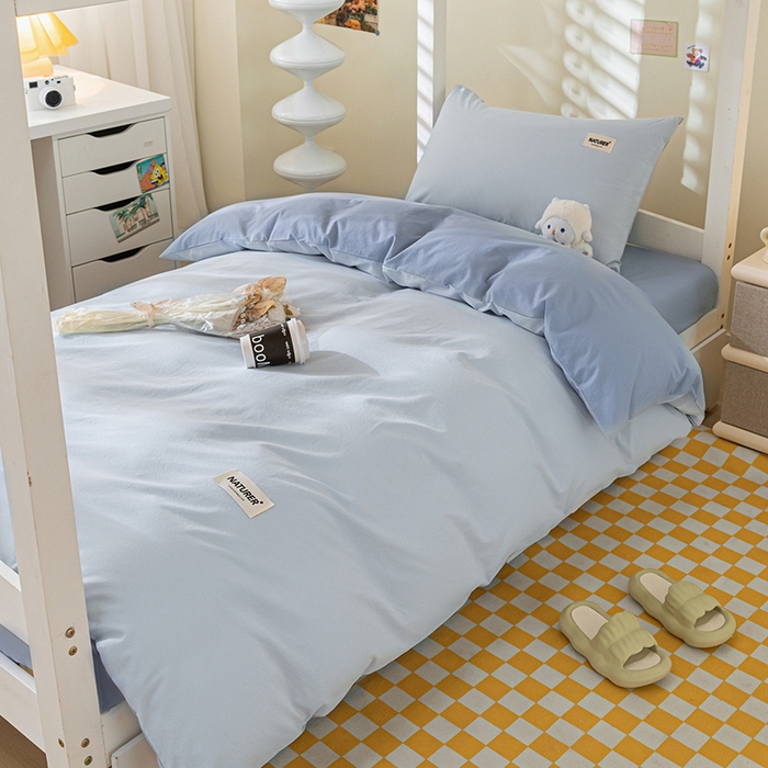 91家纺网 家纺一手货源 找家纺 佳汐蓝家纺 2025新款A类全棉水洗棉学生三件套 贴标-天空蓝+海青