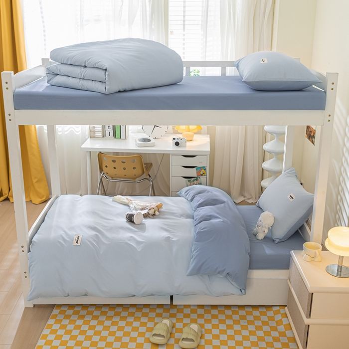 91家纺网 家纺一手货源 找家纺 佳汐蓝家纺 2025新款A类全棉水洗棉学生三件套 贴标-天空蓝+海青