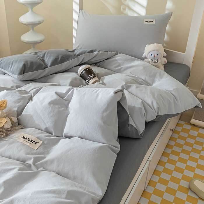 91家纺网 家纺一手货源 找家纺 佳汐蓝家纺 2025新款A类全棉水洗棉学生三件套 贴标-山灰+中灰