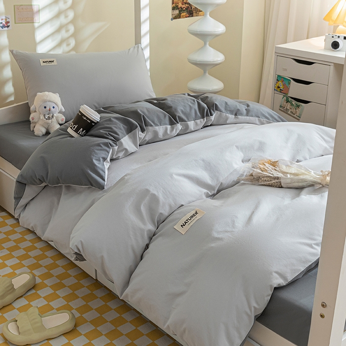 91家纺网 家纺一手货源 找家纺 佳汐蓝家纺 2025新款A类全棉水洗棉学生三件套 贴标-山灰+中灰