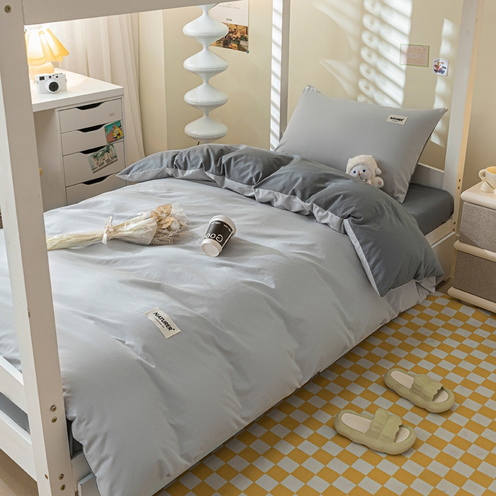 91家纺网 家纺一手货源 找家纺 佳汐蓝家纺 2025新款A类全棉水洗棉学生三件套 贴标-山灰+中灰