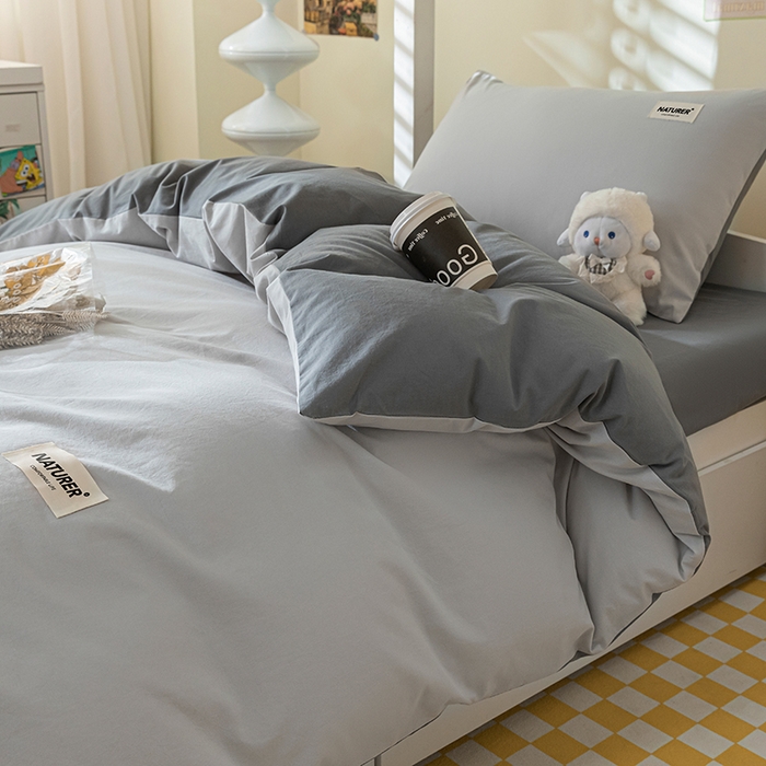 91家纺网 家纺一手货源 找家纺 佳汐蓝家纺 2025新款A类全棉水洗棉学生三件套 贴标-山灰+中灰