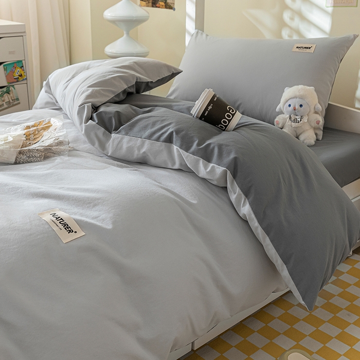 91家纺网 家纺一手货源 找家纺 佳汐蓝家纺 2025新款A类全棉水洗棉学生三件套 贴标-山灰+中灰