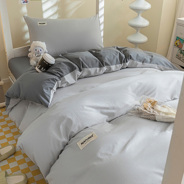 91家纺网 家纺一手货源 找家纺 佳汐蓝家纺 2025新款A类全棉水洗棉学生三件套 贴标-山灰+中灰