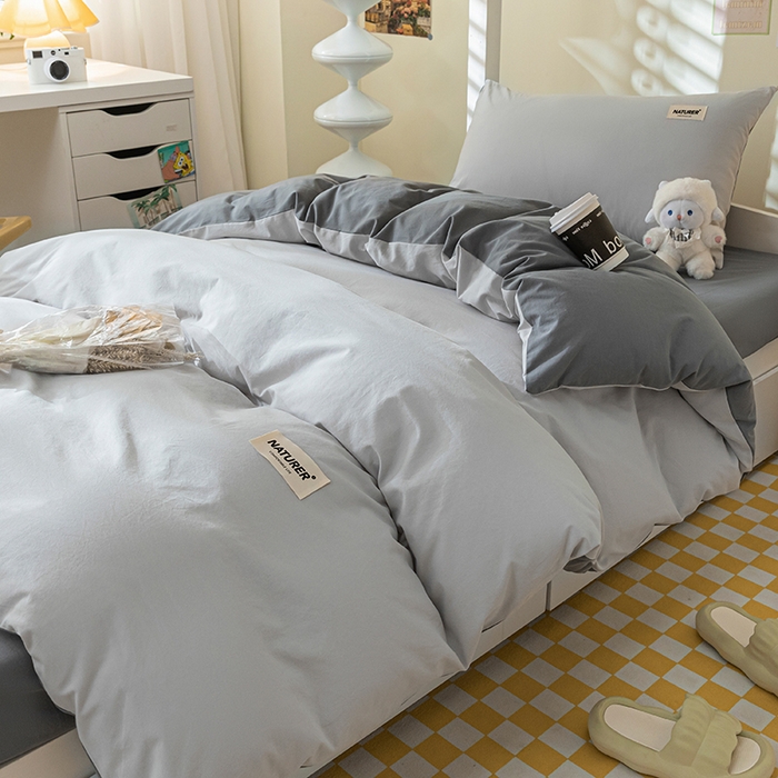 91家纺网 家纺一手货源 找家纺 佳汐蓝家纺 2025新款A类全棉水洗棉学生三件套 贴标-山灰+中灰