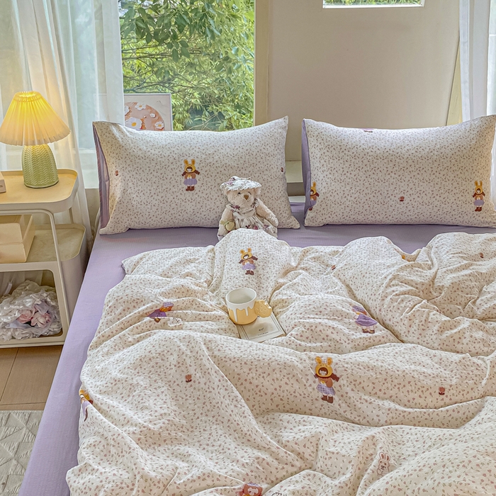 雅阁尔家纺 2025新款直播小红书ins风针织提花双层纱美式碎花简约风单品单被套 小萝莉