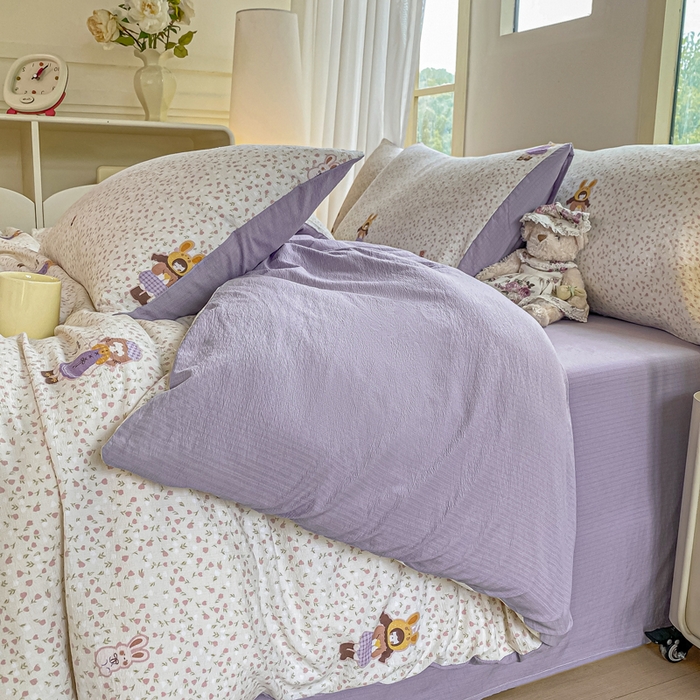 91家纺网 家纺一手货源 找家纺 雅阁尔家纺 2025新款直播小红书ins风针织提花双层纱美式碎花简约风单品单被套 小萝莉