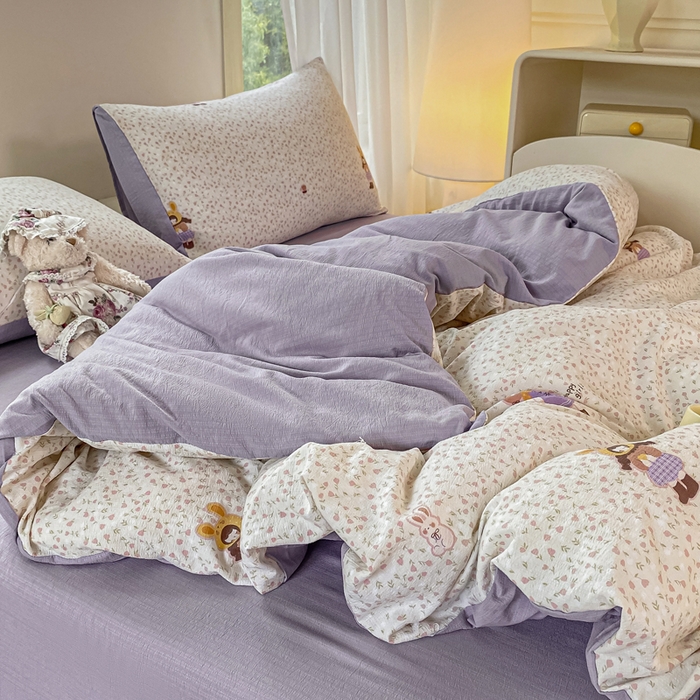 91家纺网 家纺一手货源 找家纺 雅阁尔家纺 2025新款直播小红书ins风针织提花双层纱美式碎花简约风单品单被套 小萝莉