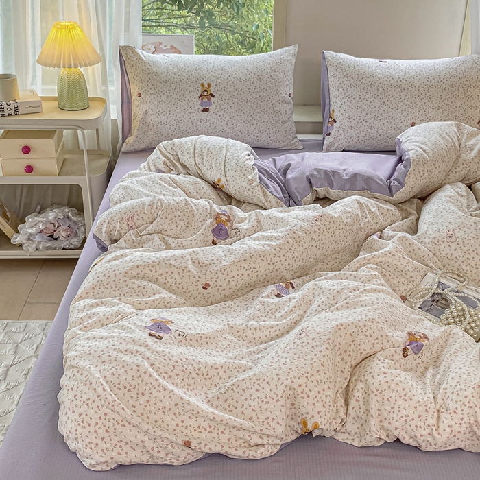 91家纺网 家纺一手货源 找家纺 雅阁尔家纺 2025新款直播小红书ins风针织提花双层纱美式碎花简约风单品单被套 小萝莉