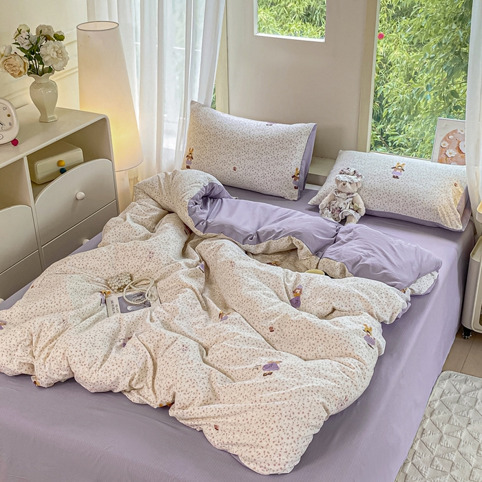 91家纺网 家纺一手货源 找家纺 雅阁尔家纺 2025新款直播小红书ins风针织提花双层纱美式碎花简约风单品单被套 小萝莉