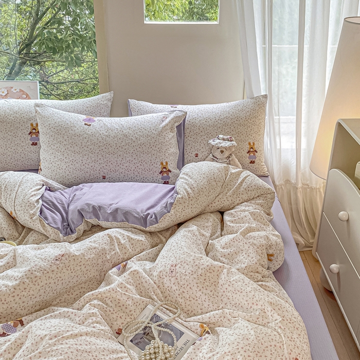 91家纺网 家纺一手货源 找家纺 雅阁尔家纺 2025新款直播小红书ins风针织提花双层纱美式碎花简约风单品单被套 小萝莉