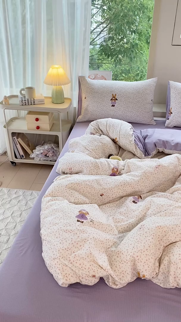 91家纺网 家纺一手货源 找家纺 雅阁尔家纺 2025新款直播小红书ins风针织提花双层纱美式碎花简约风单品单被套 小萝莉