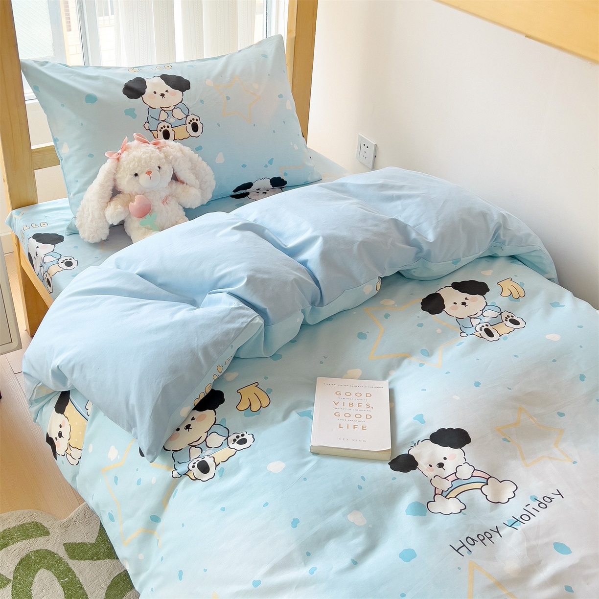 91家纺网 家纺一手货源 找家纺 名兮2025新款全棉纯棉13372学生床多件套 斑点狗