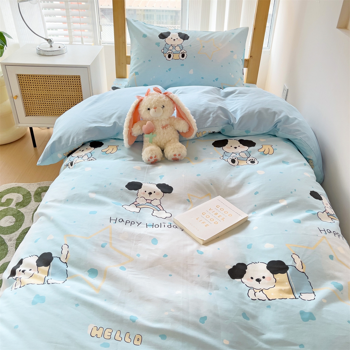 91家纺网 家纺一手货源 找家纺 名兮2025新款全棉纯棉13372学生床多件套 斑点狗