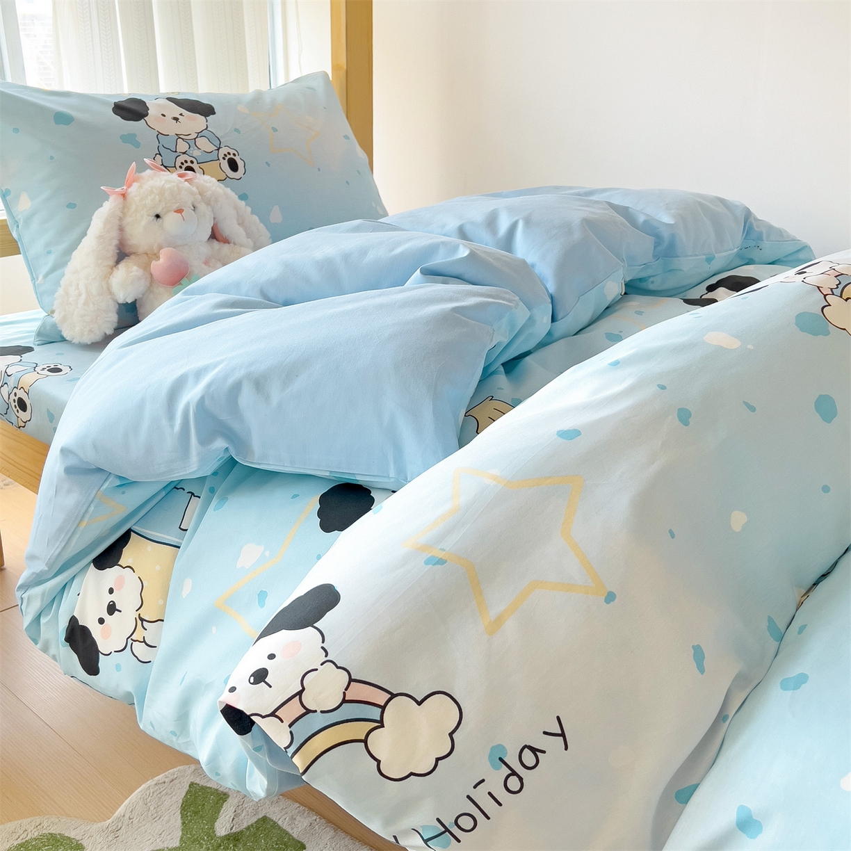 91家纺网 家纺一手货源 找家纺 名兮2025新款全棉纯棉13372学生床多件套 斑点狗