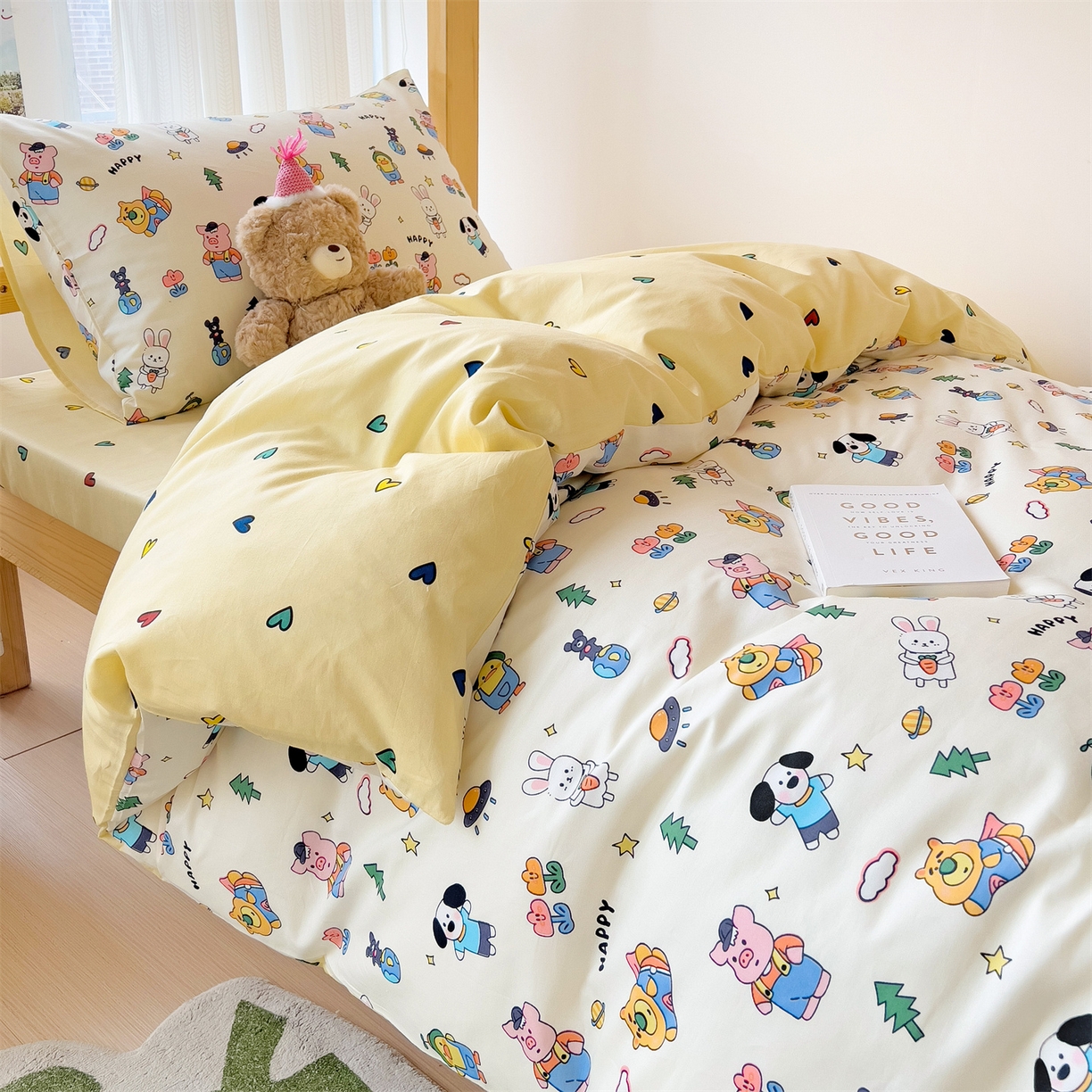 91家纺网 家纺一手货源 找家纺 名兮2025新款全棉纯棉13372学生床多件套 动物派对