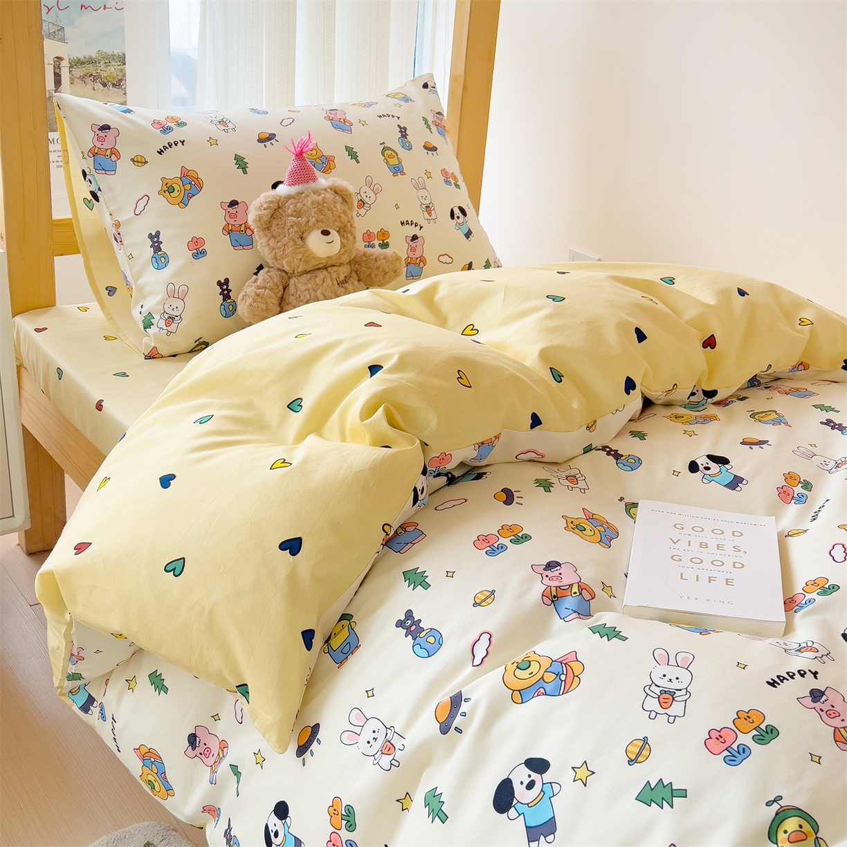 91家纺网 家纺一手货源 找家纺 名兮2025新款全棉纯棉13372学生床多件套 动物派对