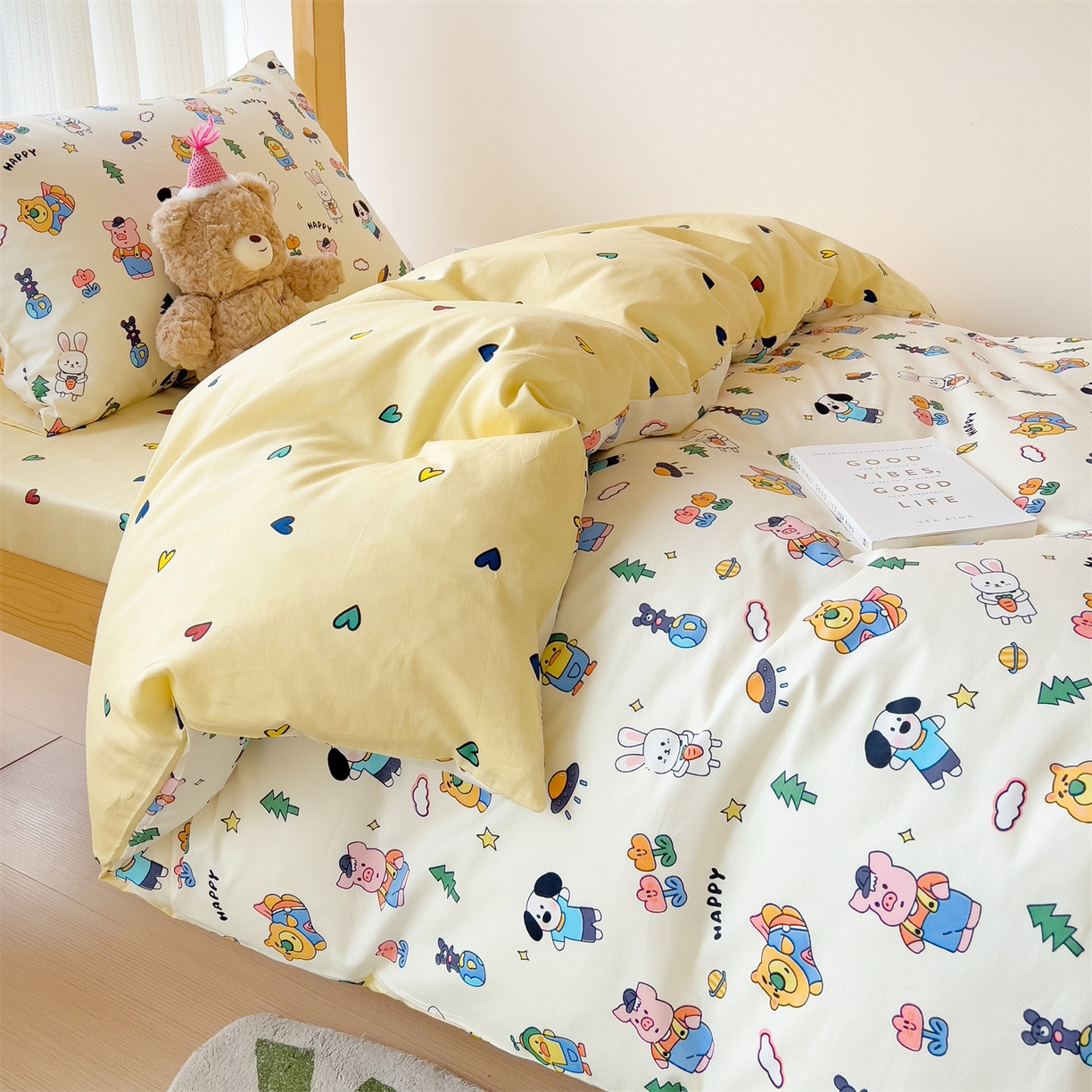 91家纺网 家纺一手货源 找家纺 名兮2025新款全棉纯棉13372学生床多件套 动物派对