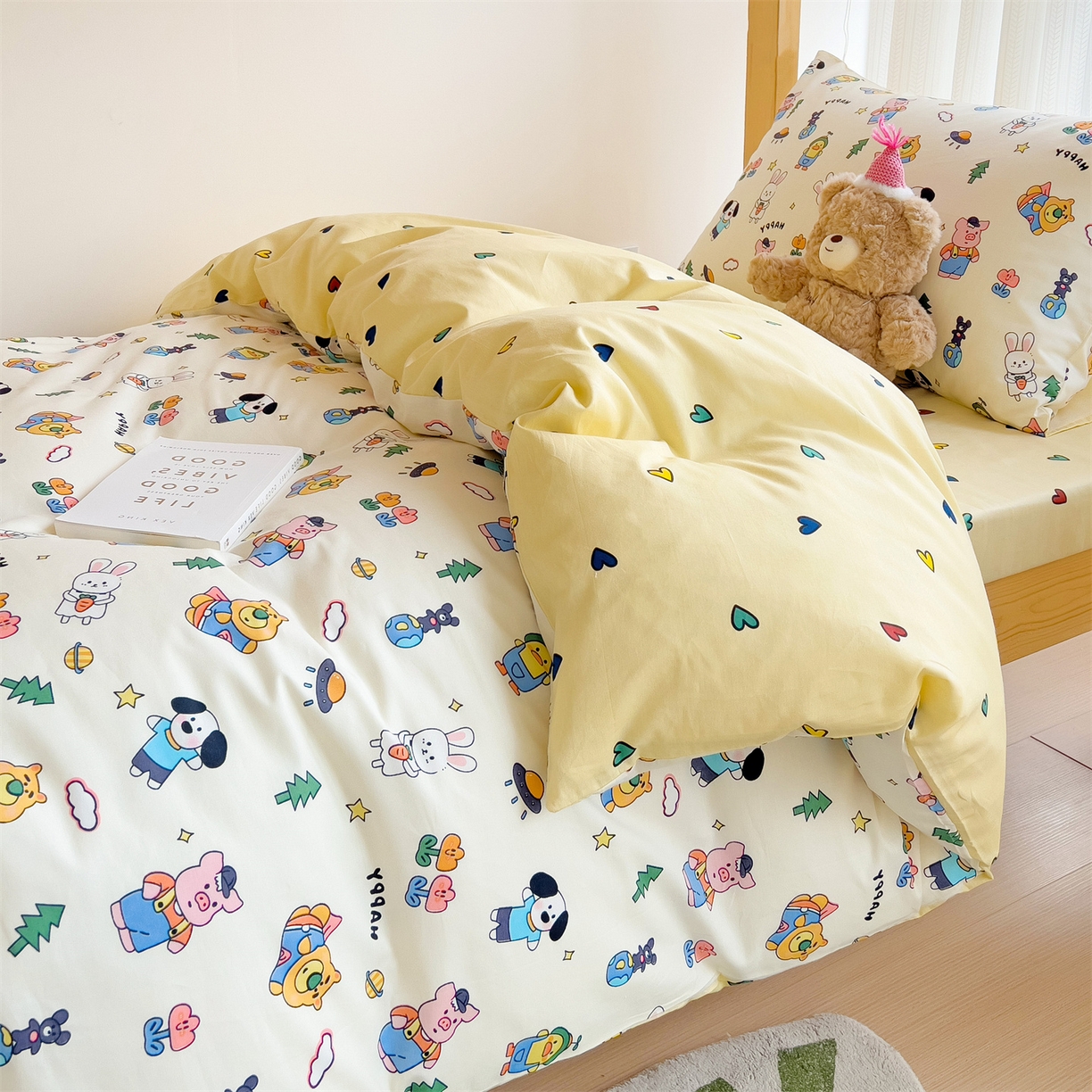 91家纺网 家纺一手货源 找家纺 名兮2025新款全棉纯棉13372学生床多件套 动物派对