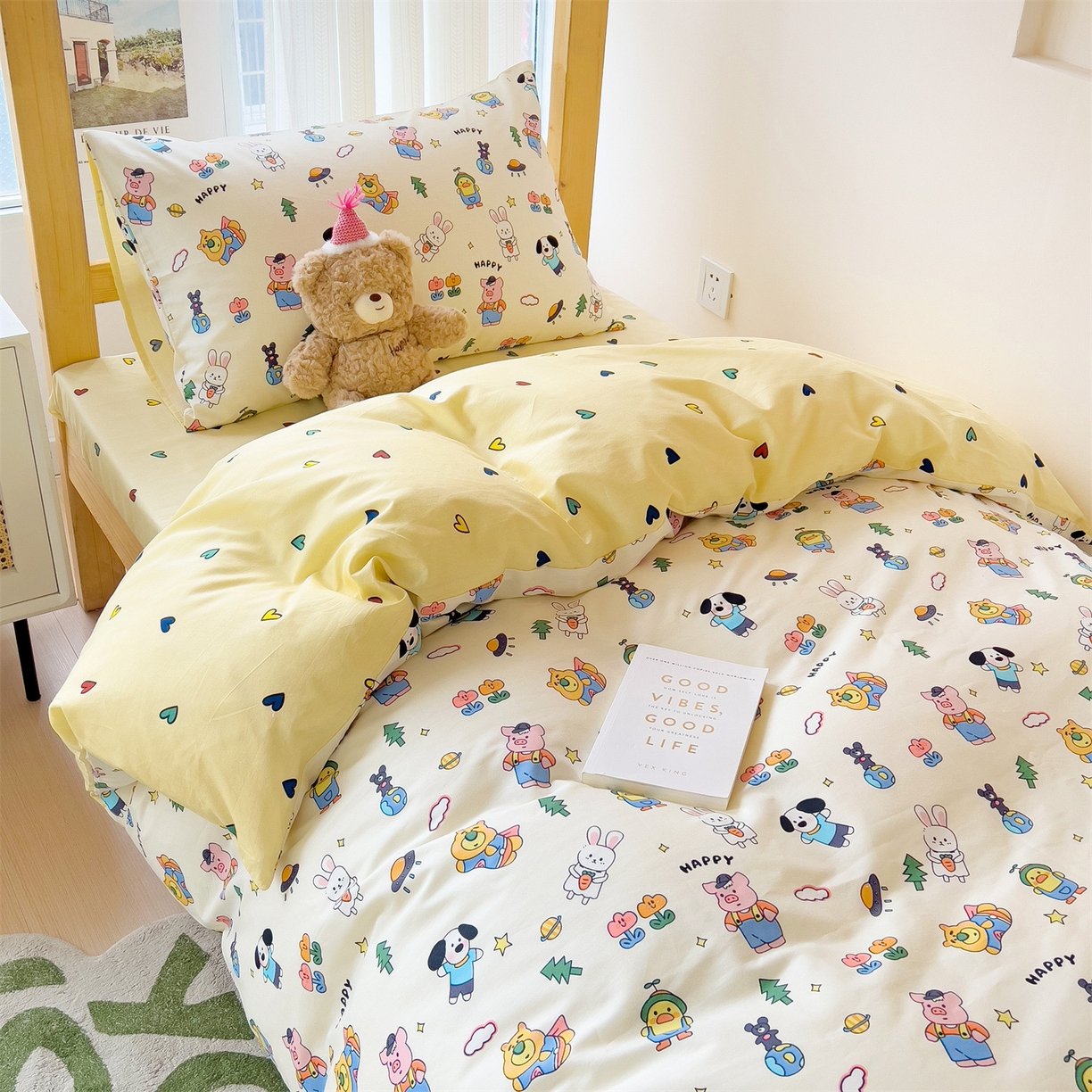 91家纺网 家纺一手货源 找家纺 名兮2025新款全棉纯棉13372学生床多件套 动物派对