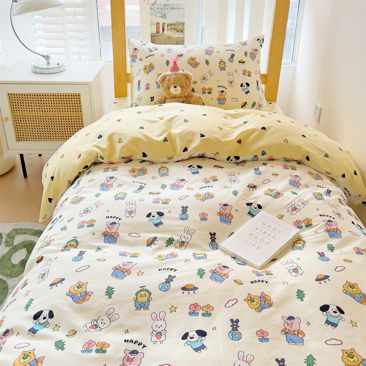 91家纺网 家纺一手货源 找家纺 名兮2025新款全棉纯棉13372学生床多件套 动物派对