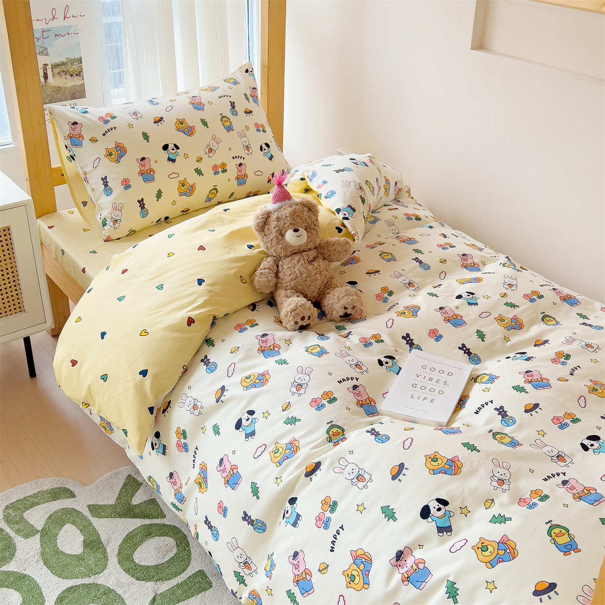 91家纺网 家纺一手货源 找家纺 名兮2025新款全棉纯棉13372学生床多件套 动物派对