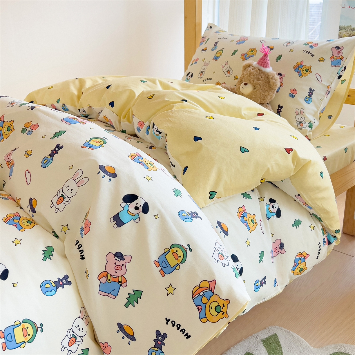 91家纺网 家纺一手货源 找家纺 名兮2025新款全棉纯棉13372学生床多件套 动物派对