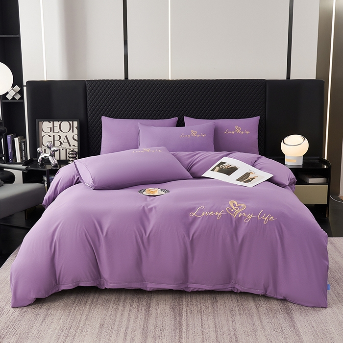 91家纺网 家纺一手货源 找家纺 （总）鑫缘家纺 2025新款水洗磨毛纯色绣花四件套（110克）