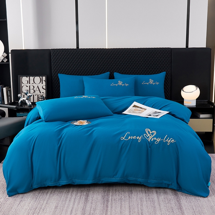 91家纺网 家纺一手货源 找家纺 （总）鑫缘家纺 2025新款水洗磨毛纯色绣花四件套（110克）