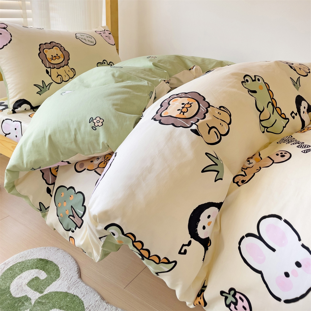91家纺网 家纺一手货源 找家纺 名兮2025新款全棉纯棉13372学生床多件套 动物世界