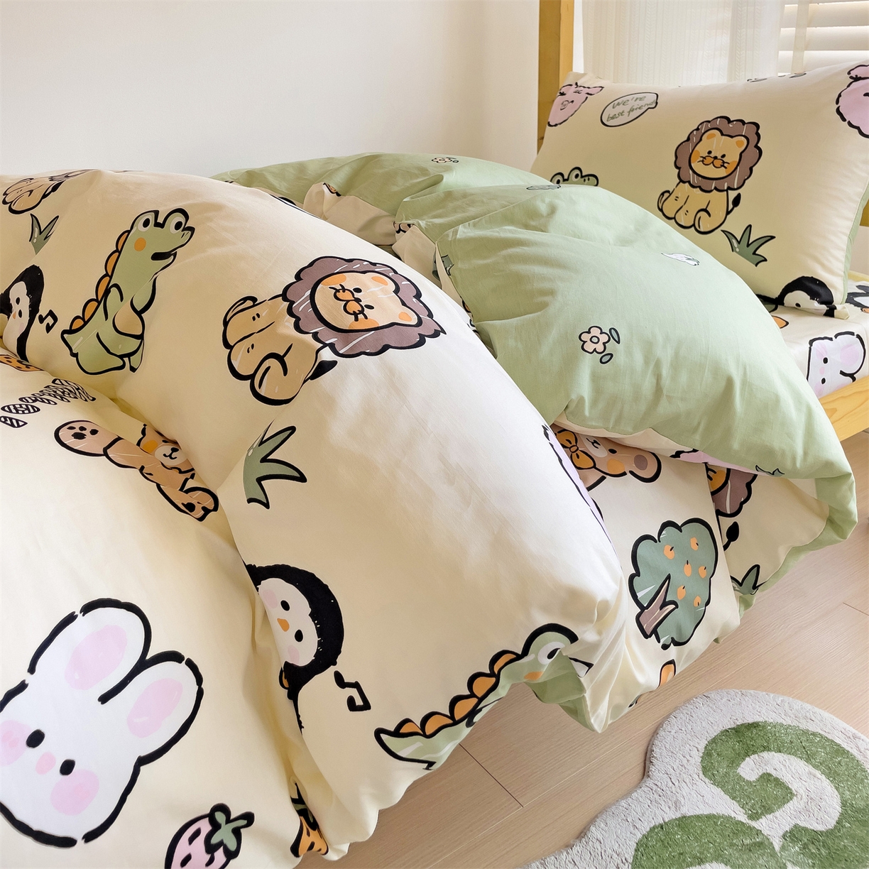 91家纺网 家纺一手货源 找家纺 名兮2025新款全棉纯棉13372学生床多件套 动物世界