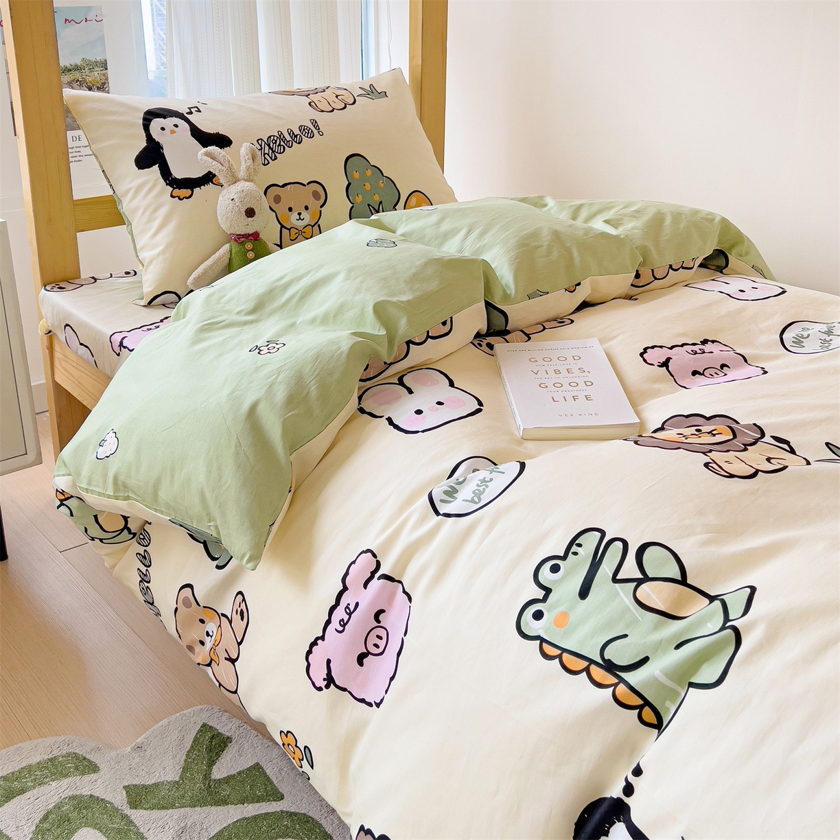 91家纺网 家纺一手货源 找家纺 名兮2025新款全棉纯棉13372学生床多件套 动物世界