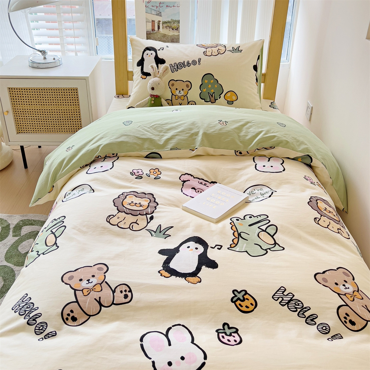 91家纺网 家纺一手货源 找家纺 名兮2025新款全棉纯棉13372学生床多件套 动物世界