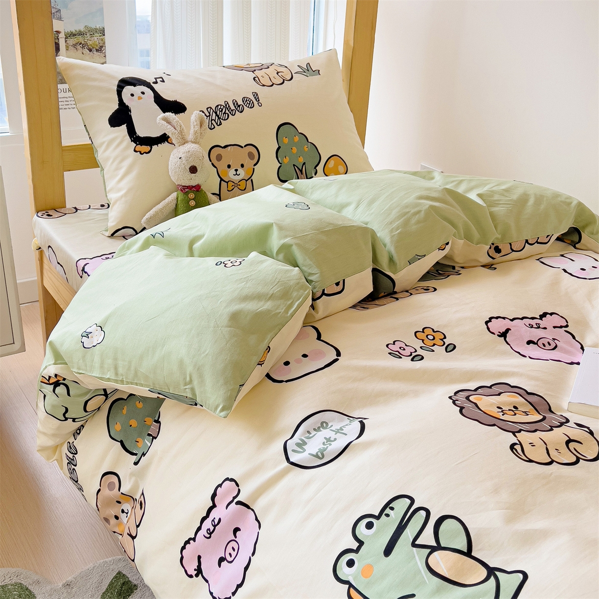 91家纺网 家纺一手货源 找家纺 名兮2025新款全棉纯棉13372学生床多件套 动物世界