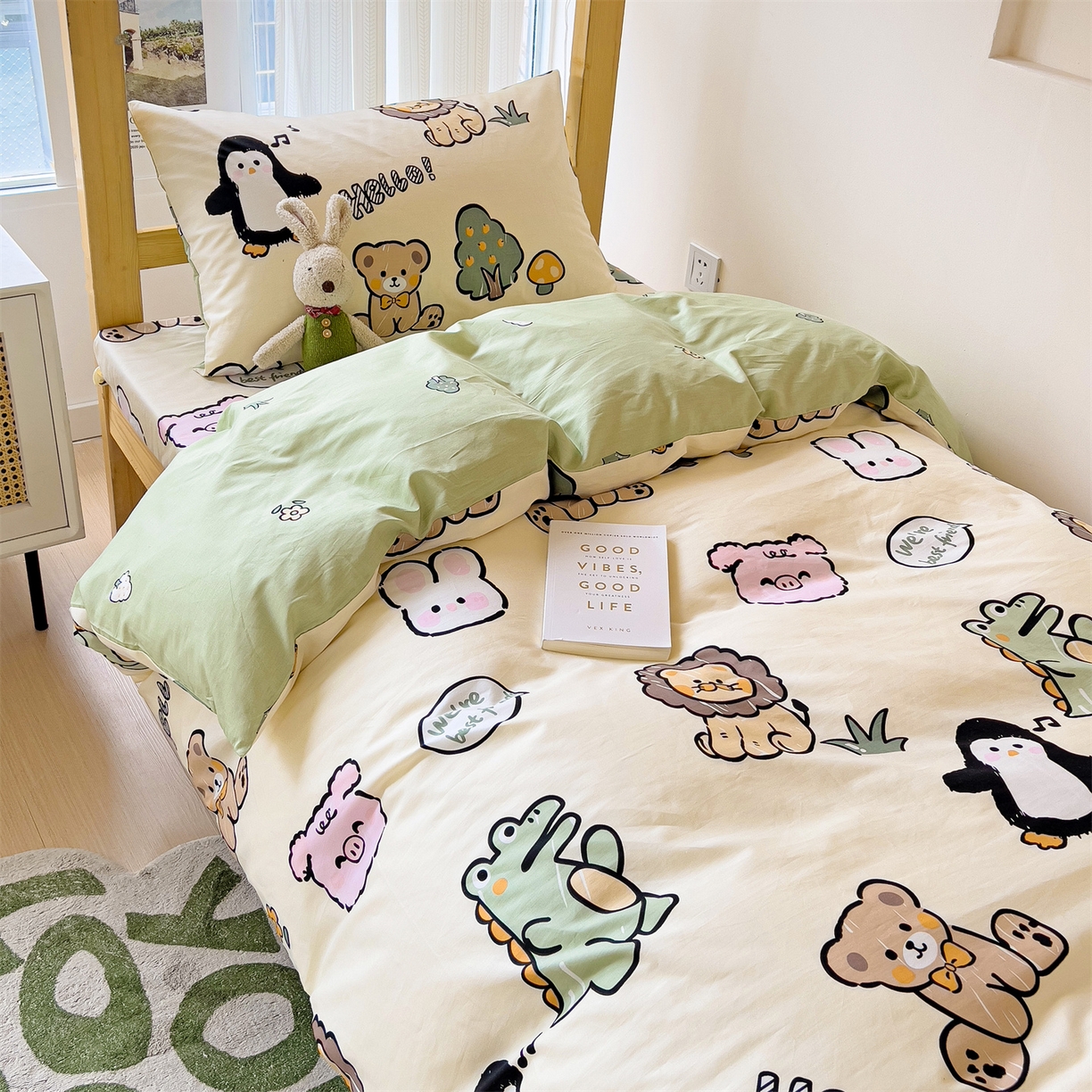 91家纺网 家纺一手货源 找家纺 名兮2025新款全棉纯棉13372学生床多件套 动物世界