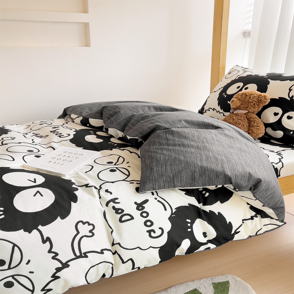 91家纺网 家纺一手货源 找家纺 名兮2025新款全棉纯棉13372学生床多件套 黑煤球