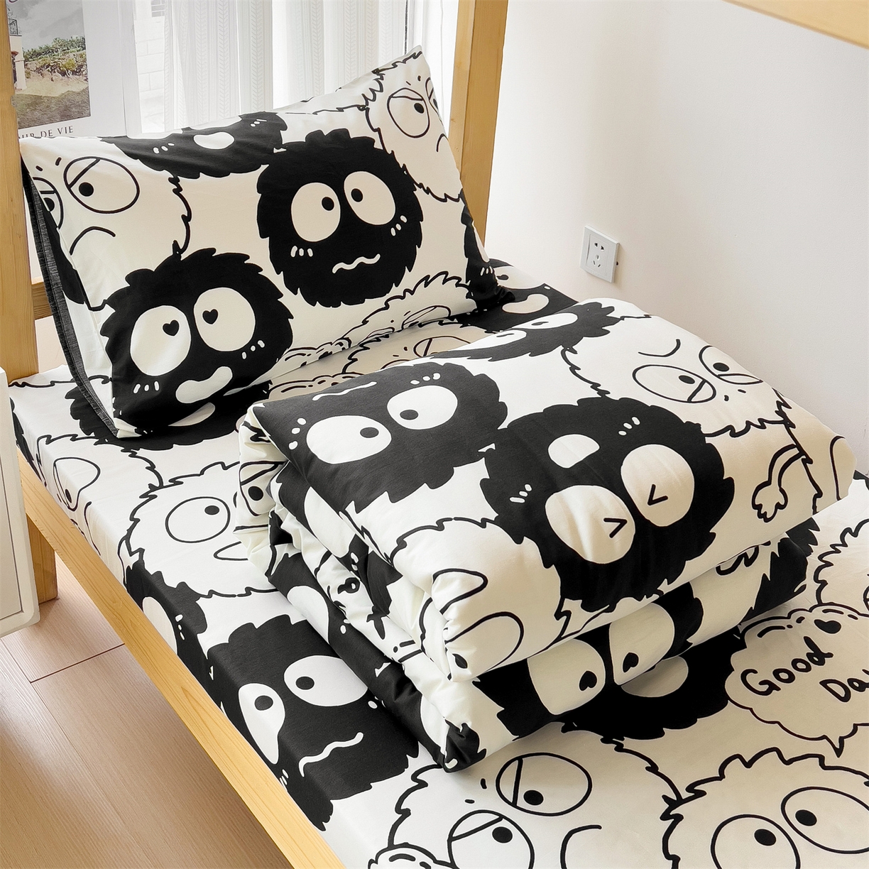 91家纺网 家纺一手货源 找家纺 名兮2025新款全棉纯棉13372学生床多件套 黑煤球