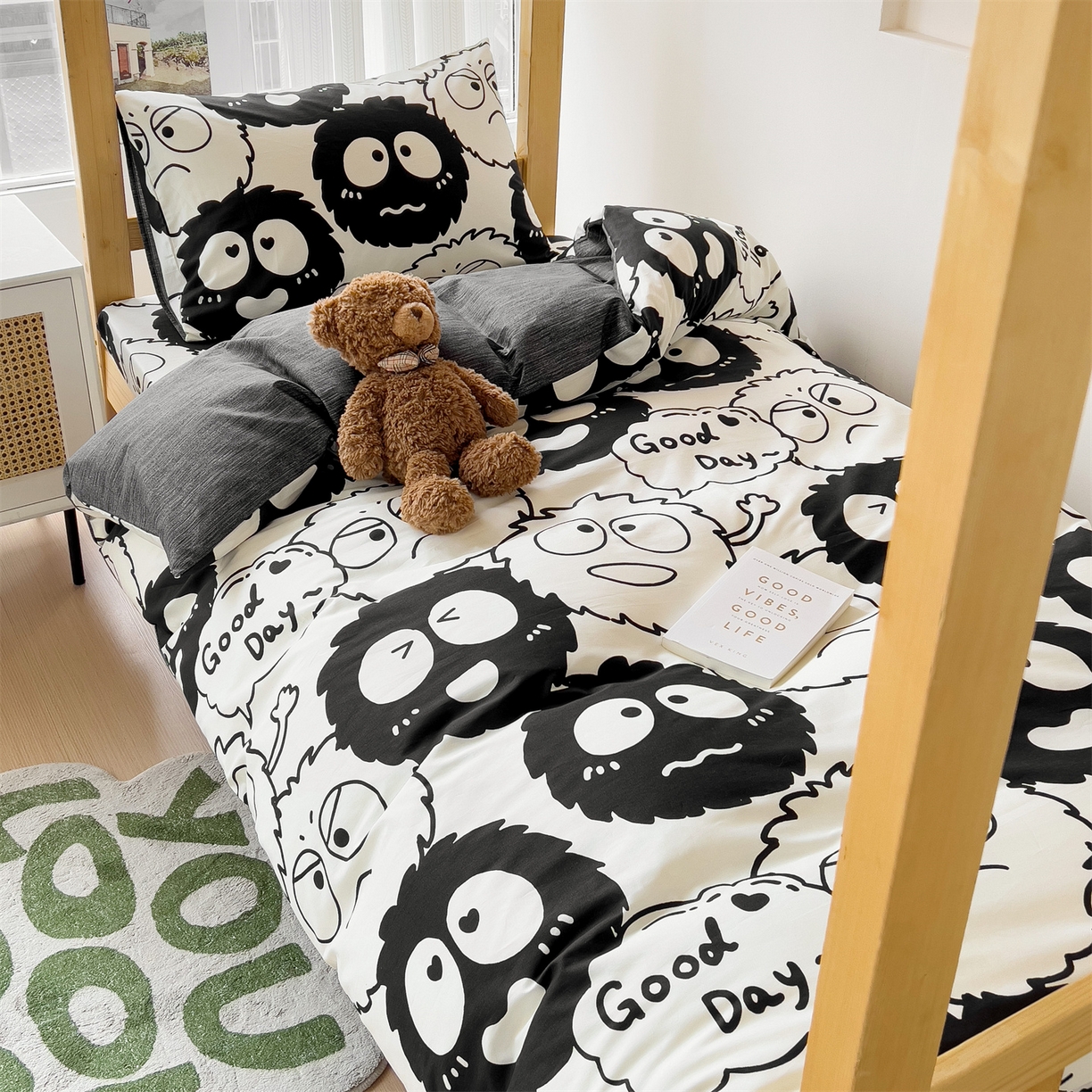 91家纺网 家纺一手货源 找家纺 名兮2025新款全棉纯棉13372学生床多件套 黑煤球