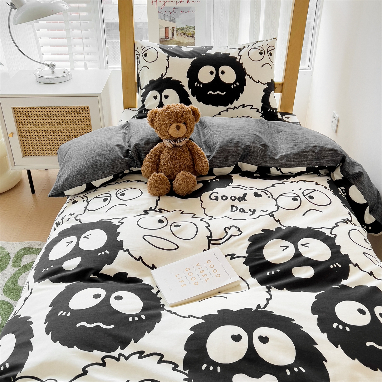 91家纺网 家纺一手货源 找家纺 名兮2025新款全棉纯棉13372学生床多件套 黑煤球