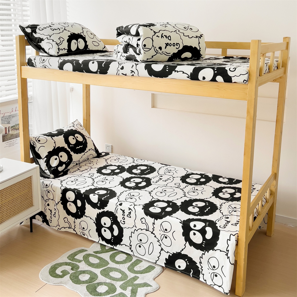 91家纺网 家纺一手货源 找家纺 名兮2025新款全棉纯棉13372学生床多件套 黑煤球