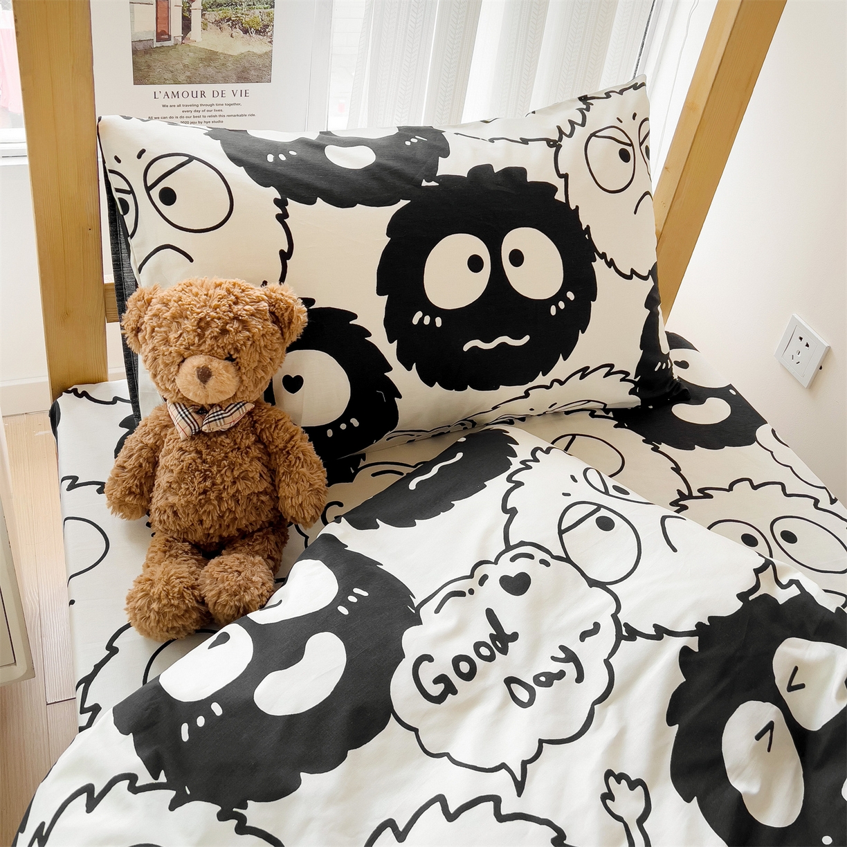 91家纺网 家纺一手货源 找家纺 名兮2025新款全棉纯棉13372学生床多件套 黑煤球