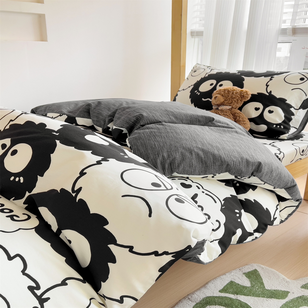 91家纺网 家纺一手货源 找家纺 名兮2025新款全棉纯棉13372学生床多件套 黑煤球