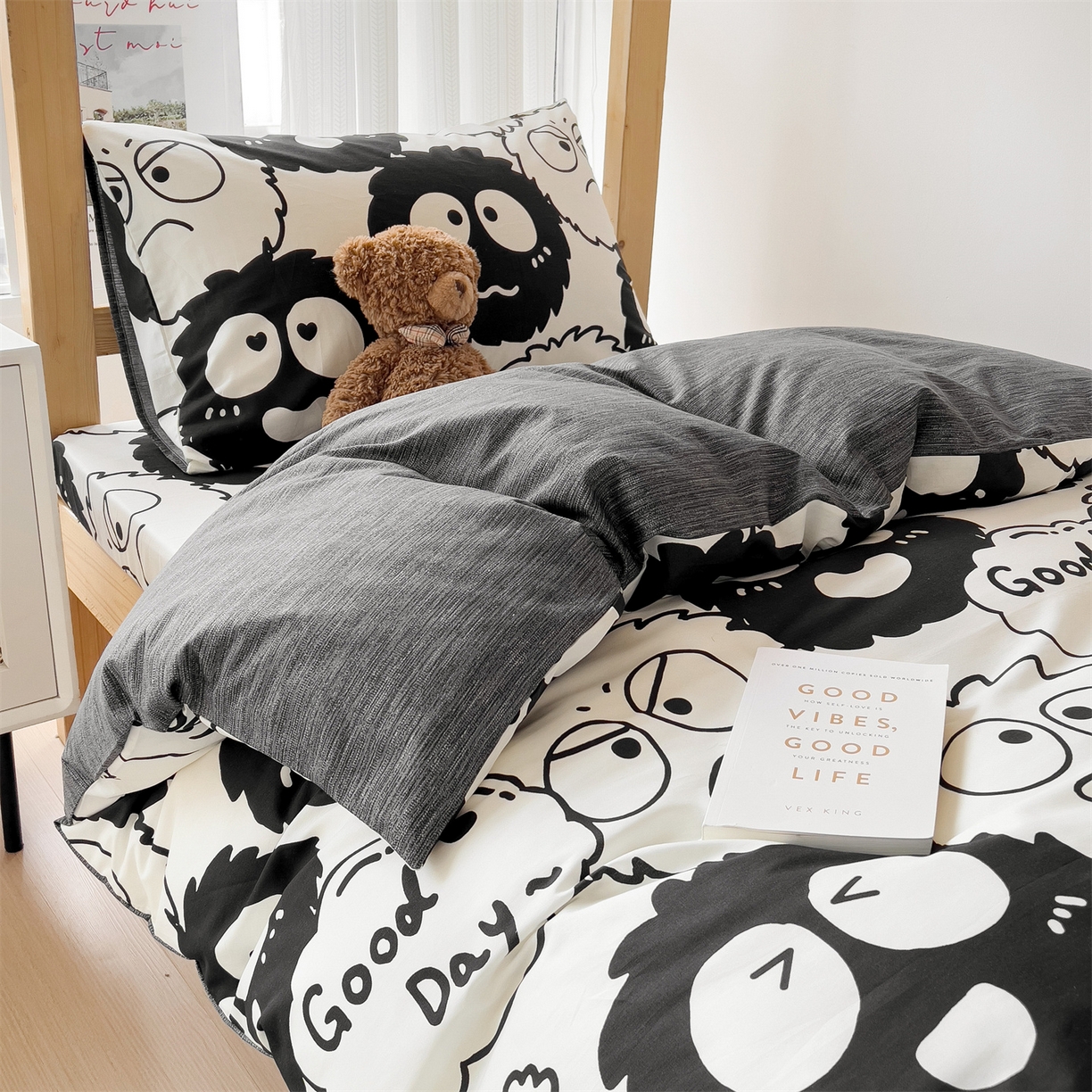 91家纺网 家纺一手货源 找家纺 名兮2025新款全棉纯棉13372学生床多件套 黑煤球