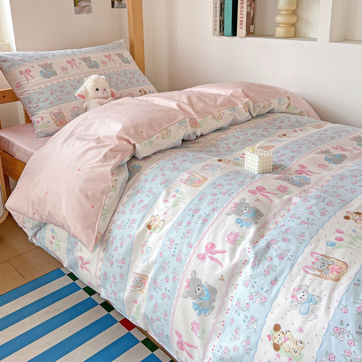 91家纺网 家纺一手货源 找家纺 名兮2025新款全棉纯棉13372学生床多件套 花篮熊