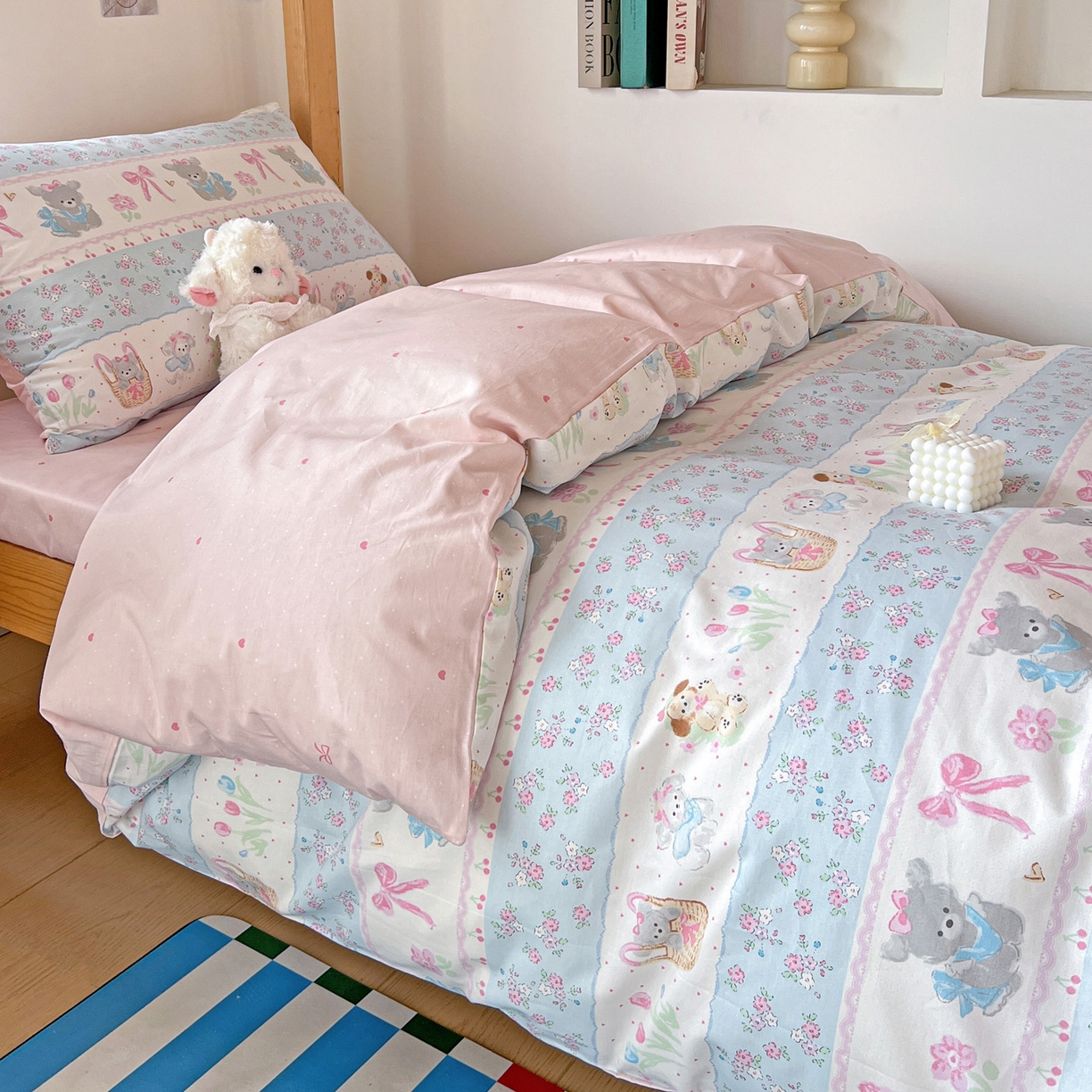 91家纺网 家纺一手货源 找家纺 名兮2025新款全棉纯棉13372学生床多件套 花篮熊