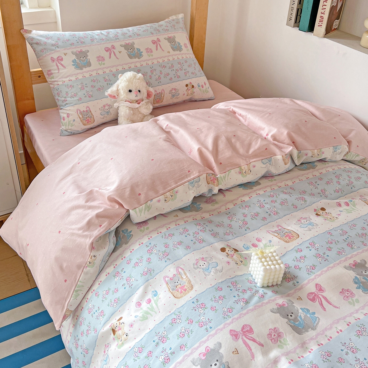91家纺网 家纺一手货源 找家纺 名兮2025新款全棉纯棉13372学生床多件套 花篮熊