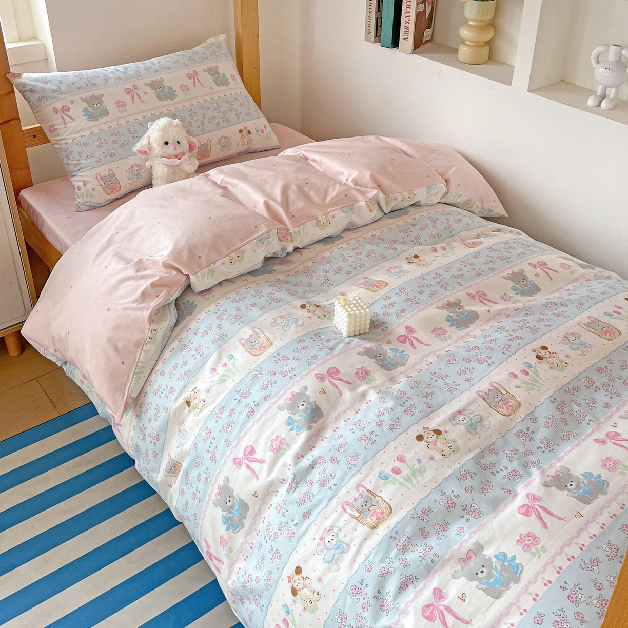 91家纺网 家纺一手货源 找家纺 名兮2025新款全棉纯棉13372学生床多件套 花篮熊