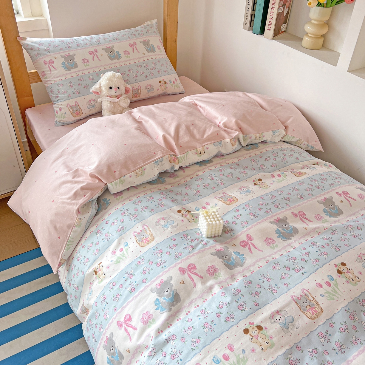 91家纺网 家纺一手货源 找家纺 名兮2025新款全棉纯棉13372学生床多件套 花篮熊